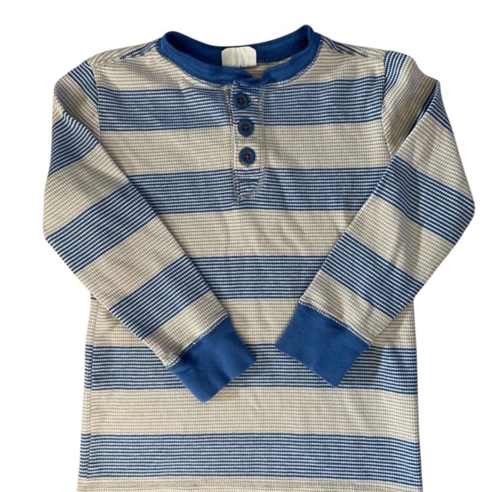 Crazy 8 S (5-6) Blue Striped Kids‎ Long Sleeved Henley Shirt